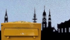 Vorschaubild StoryMap Briefwahl mit Briefkasten vor Hamburger Skyline